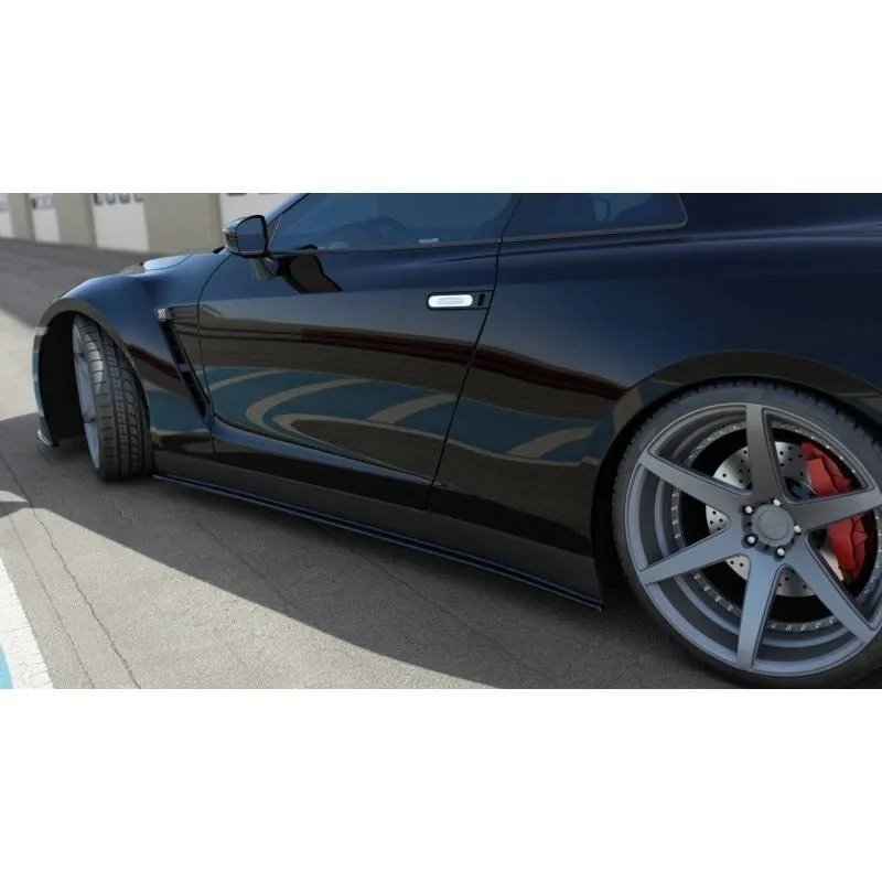 Maxton - SET DES DIFFUSEUR DES BAS DE CAISSE NISSAN GT-R AVANT FACELIFT COUPE (R35-SERIES) Noir Brillant