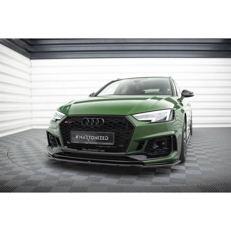 Maxton - Lame Du Pare-Chocs Avant / Splitter V.2 Audi RS4 B9 Noir Brillant