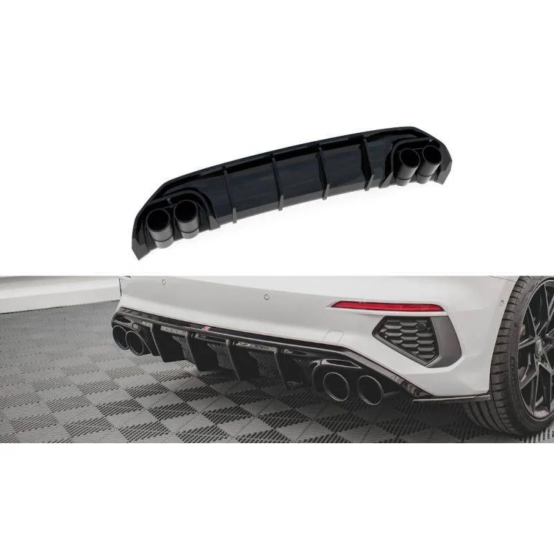 Maxton - Rajout Du Pare-Chocs Arriere + Faux Pot D'échappement Audi A3 S-Line Sportback 8Y Noir Brillant \ Noir