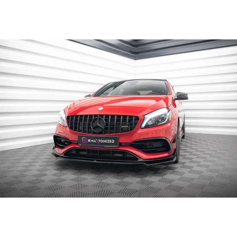 Maxton - Lame Du Pare-Chocs Avant V.2 Mercedes-Benz A45 Aero W176 Facelift Noir Brillant