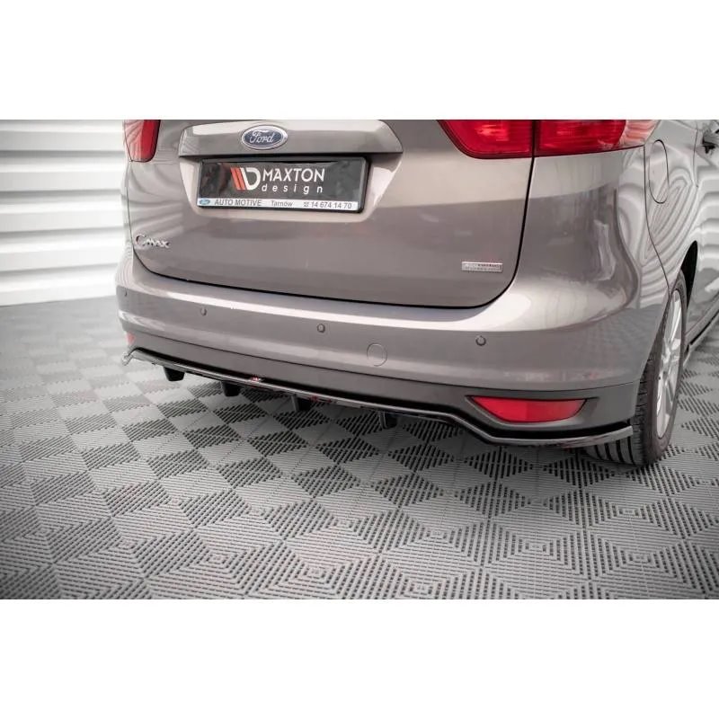 Maxton - Arriere Splitter (avec une barre verticale) Ford C-Max Mk2 Noir Brillant