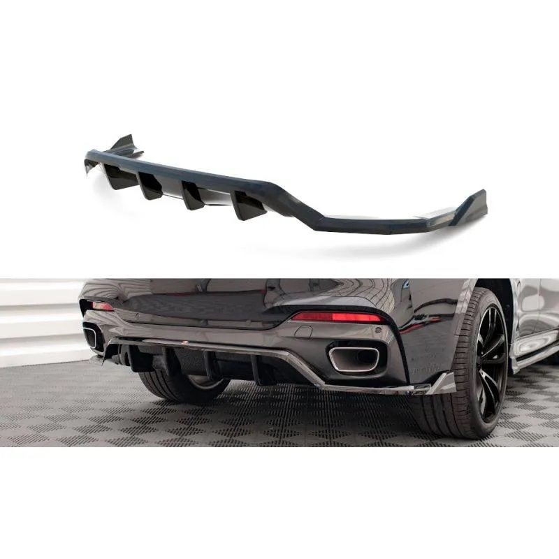 Maxton - Arriere Splitter (avec une barre verticale) BMW X6 M-Pack F16 Noir Brillant