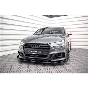 Maxton - Street Pro Lame Du Pare-Chocs Avant V.1 Audi S3 / A3 S-Line Sportback 8V Facelift Noir-Rouge + Rabats Brillant