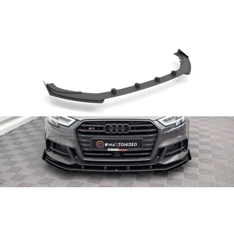 Maxton - Street Pro Lame Du Pare-Chocs Avant V.1 Audi S3 / A3 S-Line Sportback 8V Facelift Noir + Rabats Brillant