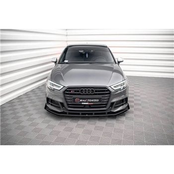Maxton - Street Pro Lame Du Pare-Chocs Avant V.1 Audi S3 / A3 S-Line Sportback 8V Facelift Noir + Rabats Brillant 