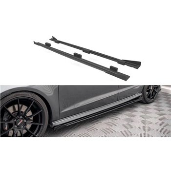 Maxton - Street Pro Rajouts Des Bas De Caisse Audi S3 / A3 S-Line Sportback 8V Facelift Noir-Rouge + Rabats Brillant