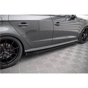Maxton - Street Pro Rajouts Des Bas De Caisse Audi S3 / A3 S-Line Sportback 8V Facelift Noir-Rouge + Rabats Brillant