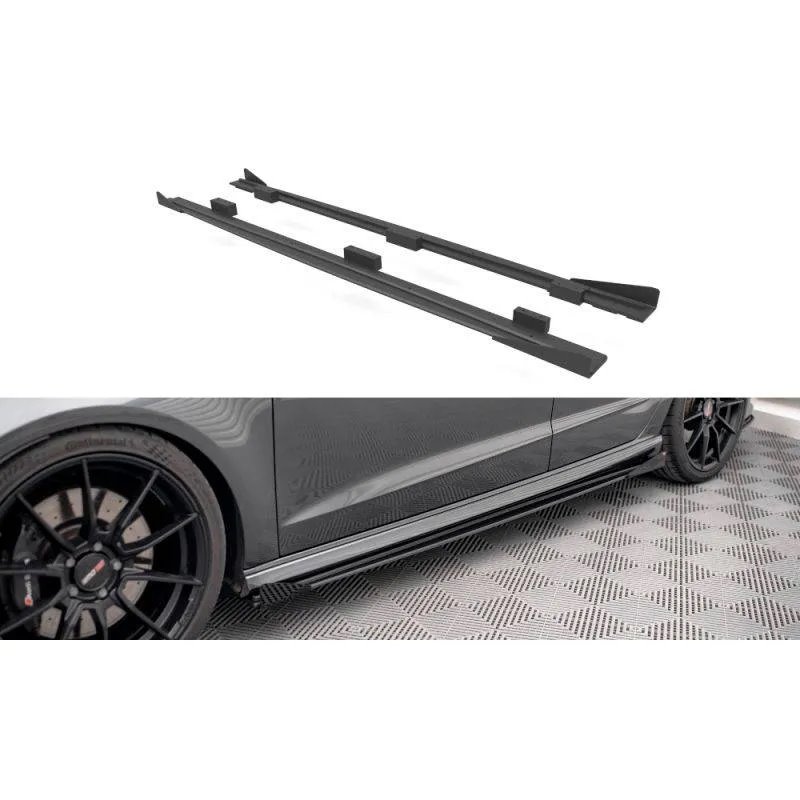 Maxton - Street Pro Rajouts Des Bas De Caisse Audi S3 / A3 S-Line Sportback 8V Facelift Noir + Rabats Brillant
