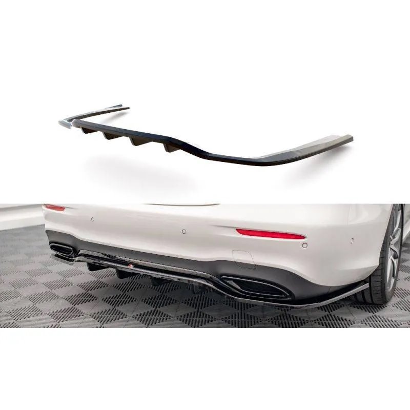 Maxton - Arriere Splitter (avec une barre verticale) Mercedes-Benz E AMG-Line Sedan W213 Facelift Noir Brillant