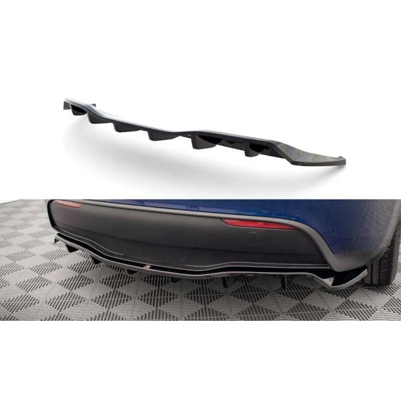 Maxton - Arriere Splitter (avec une barre verticale) Tesla Model Y Noir Brillant