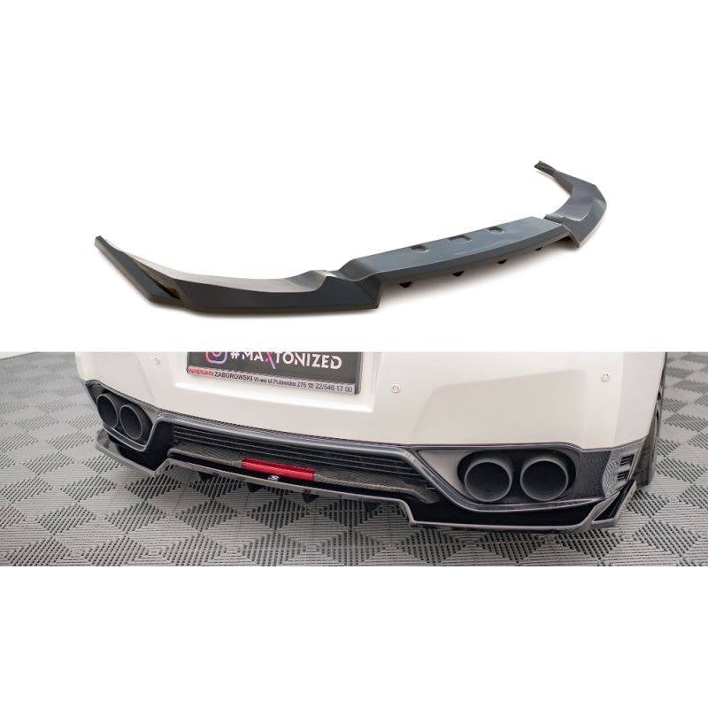 Maxton - Arriere Splitter (avec une barre verticale) Nissan GTR R35 Facelift Noir Brillant