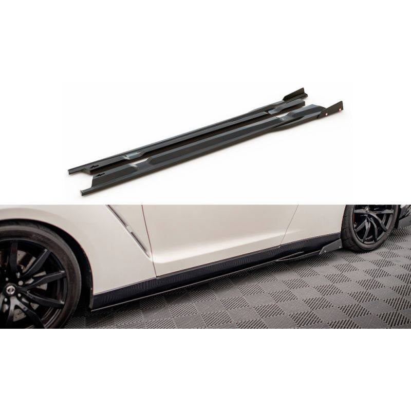 Maxton - Rajouts Des Bas De Caisse + Ailerons Nissan GTR R35 Facelift Noir Brillant