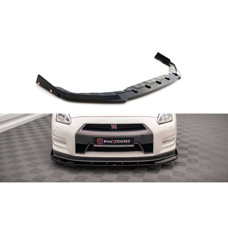 Maxton - Lame Du Pare-Chocs Avant + Ailerons Nissan GTR R35 Facelift Noir Brillant