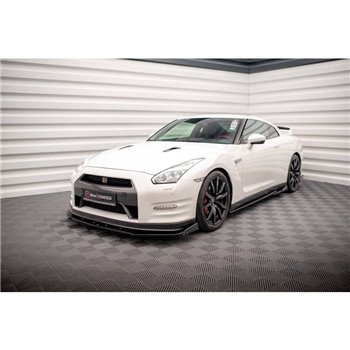 Maxton - Lame Du Pare-Chocs Avant + Ailerons Nissan GTR R35 Facelift Noir Brillant