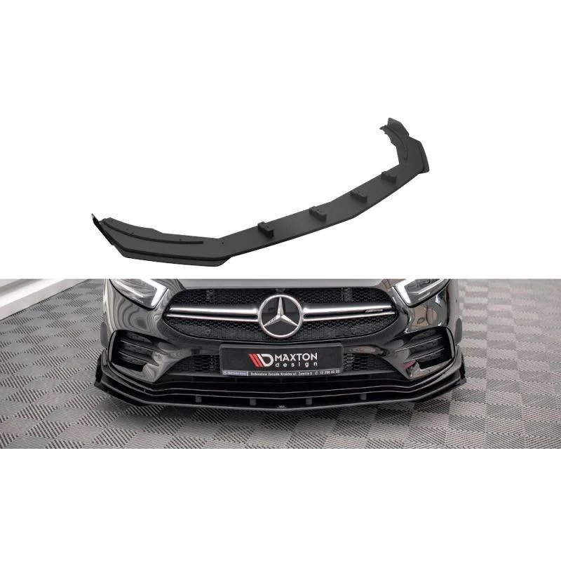 Maxton - Street Pro Lame Du Pare-Chocs Avant Mercedes A35 AMG / AMG-Line Aero Pack W177 Noir-Rouge + Rabats Brillant