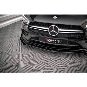 Maxton - Street Pro Lame Du Pare-Chocs Avant Mercedes A35 AMG / AMG-Line Aero Pack W177 Noir-Rouge + Rabats Brillant