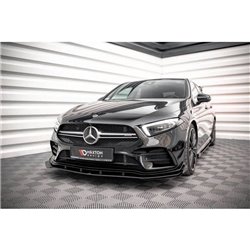 Maxton - Street Pro Lame Du Pare-Chocs Avant Mercedes A35 AMG / AMG-Line Aero Pack W177 Noir-Rouge + Rabats Brillant