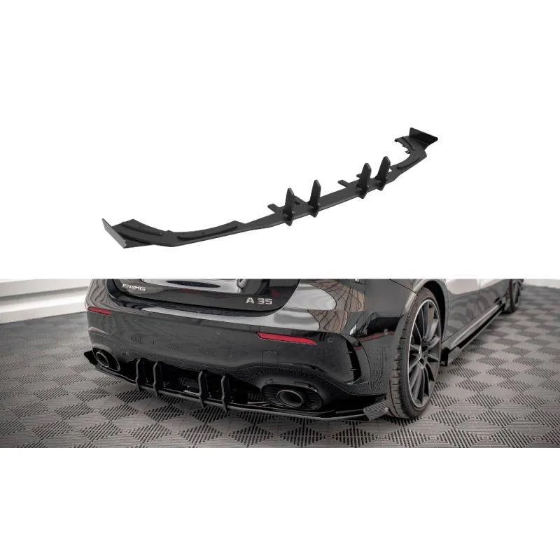 Maxton - Street Pro Diffuseur Arrière Complet Mercedes A35 AMG Hatchback Aero Pack W177 Noir-Rouge + Rabats Brillant