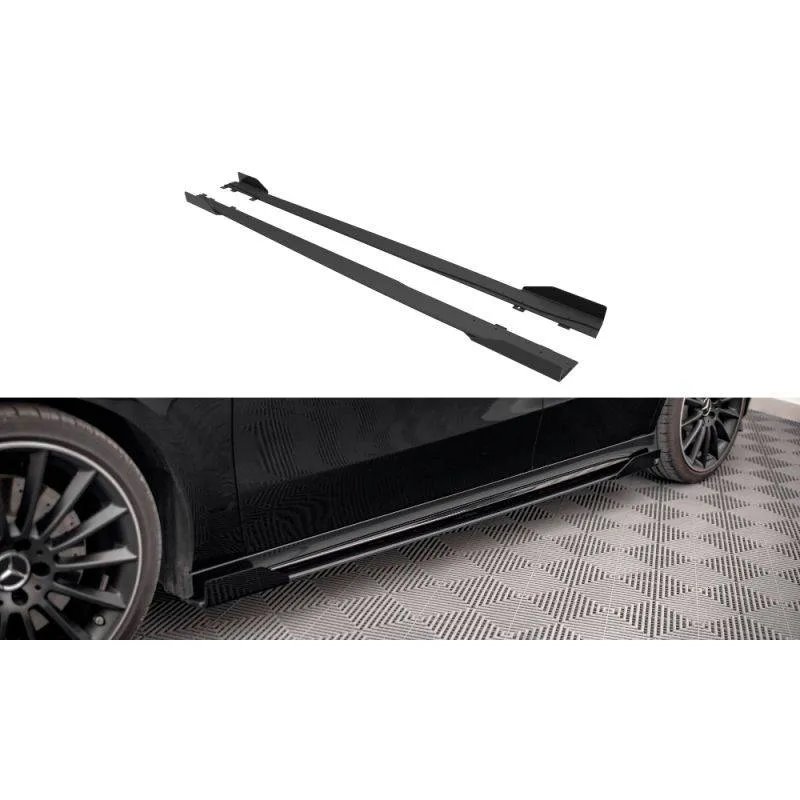 Maxton - Street Pro Rajouts Des Bas De Caisse Mercedes A35 AMG / AMG-Line Aero Pack W177 Noir-Rouge + Rabats Brillant