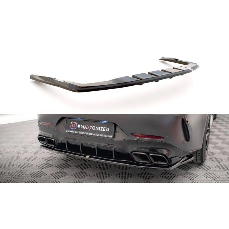 Maxton - Arriere Splitter (avec une barre verticale) Mercedes-AMG GT 63S 4 Door Coupe Aero X290 Noir Brillant