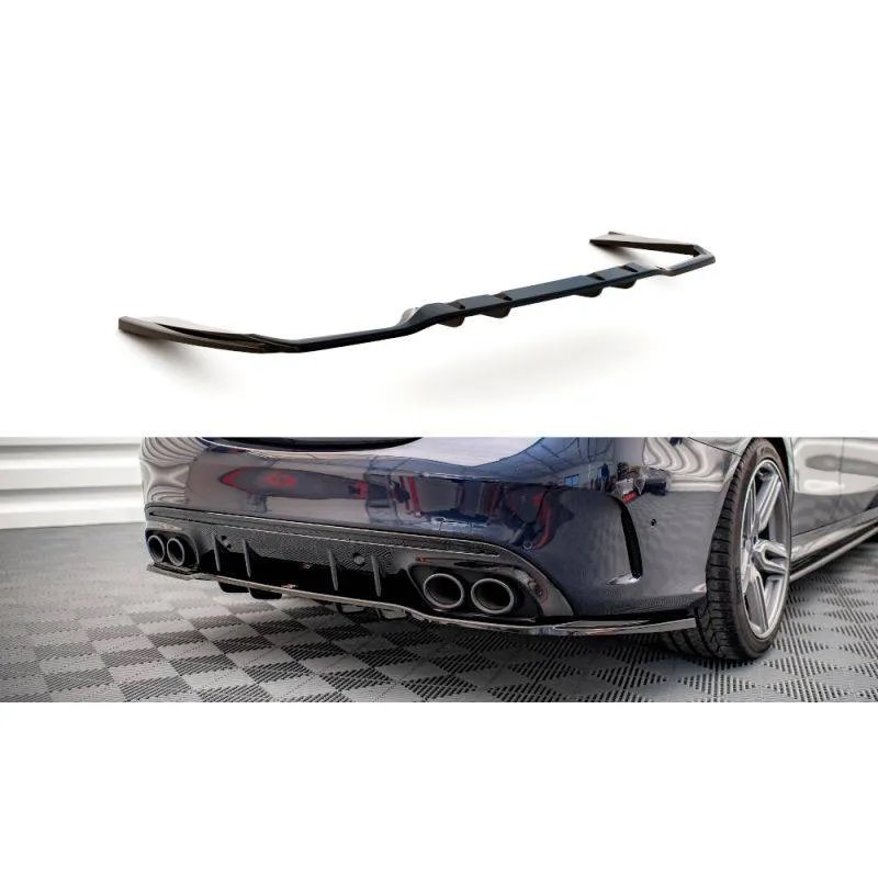 Maxton - Arriere Splitter (avec une barre verticale) Mercedes-AMG C 43 Sedan W205 Facelift Noir Brillant