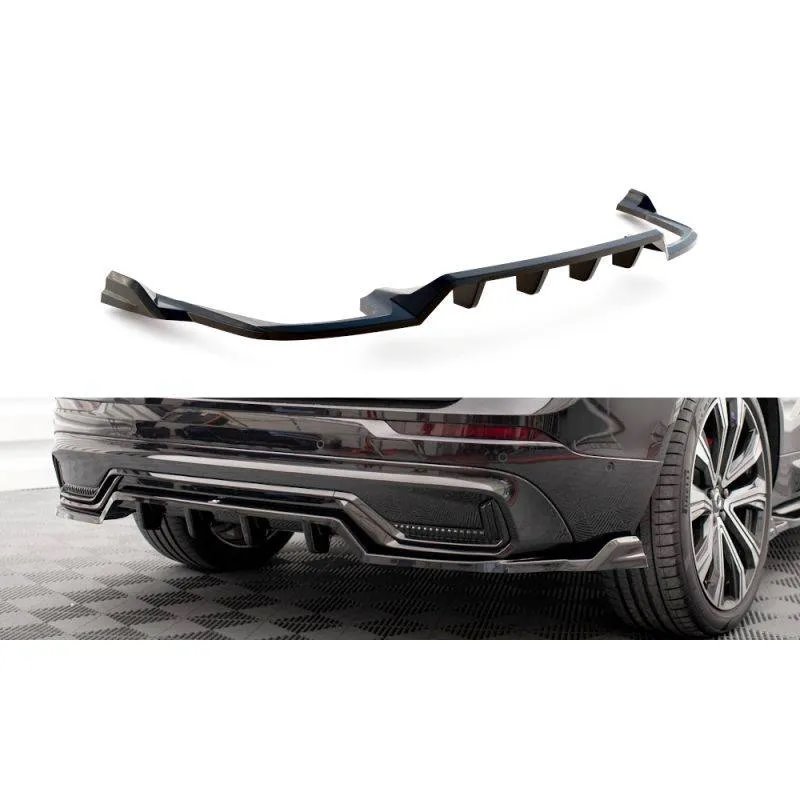 Maxton - Arriere Splitter (avec une barre verticale) Volvo XC60 R-Design Mk2 Facelift Noir Brillant