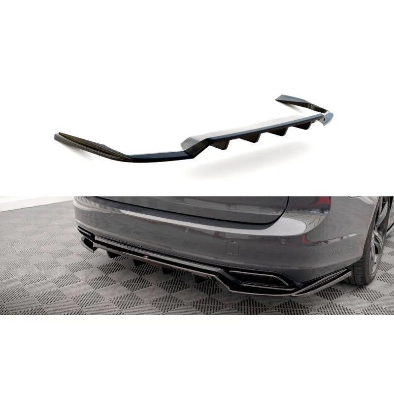Maxton - Arriere Splitter (avec une barre verticale) Volvo V90 / S90 R-Design Mk2 Noir Brillant