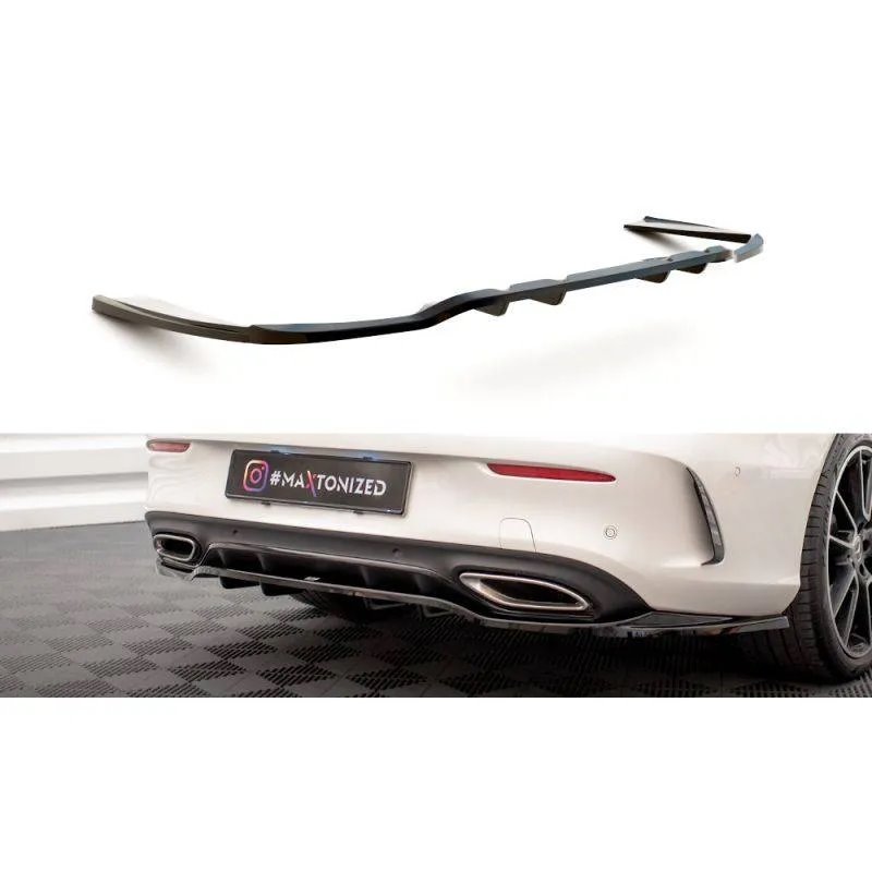 Maxton - Arriere Splitter (avec une barre verticale) Mercedes-Benz C Coupe AMG-Line C205 Facelift Noir Brillant