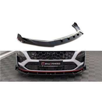 Maxton - Lame Du Pare-Chocs Avant V.2 + Ailerons Hyundai Kona N Mk1 Noir Brillant