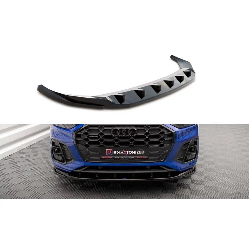 Maxton - Lame Du Pare-Chocs Avant V.2 Audi SQ5 / Q5 S-Line SUV / Sportback Mk2 Facelift Noir Brillant