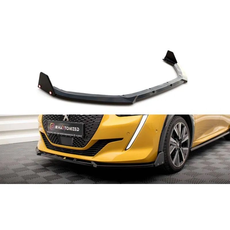 Maxton - Lame Du Pare-Chocs Avant V.1 + Ailerons Peugeot 208 GT Mk2 Noir Brillant