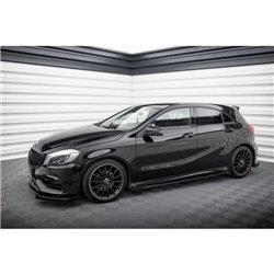 Maxton - Street Pro Rajouts Des Bas De Caisse Mercedes-Benz A AMG-Line W176 Facelift Noir-Rouge + Rabats Brillant