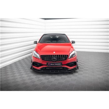 Maxton - Street Pro Lame Du Pare-Chocs Avant Mercedes-Benz A 45 AMG Aero W176 Facelift Noir-Rouge + Rabats Brillant