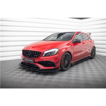 Maxton - Street Pro Lame Du Pare-Chocs Avant Mercedes-Benz A 45 AMG Aero W176 Facelift Noir-Rouge + Rabats Brillant