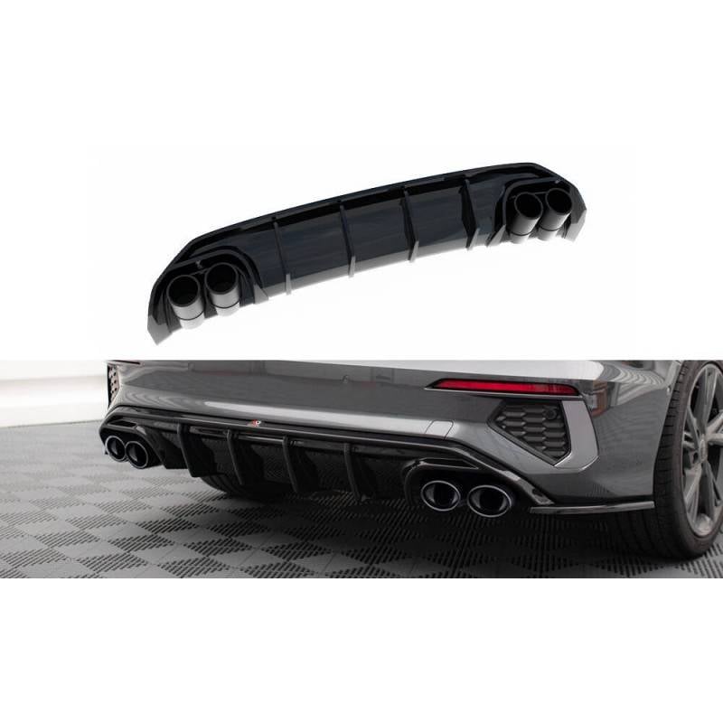 Maxton - Rajout Du Pare-Chocs Arriere + Faux Pot D'échappement Audi A3 S-Line Sedan 8Y Noir Brillant \ Noir