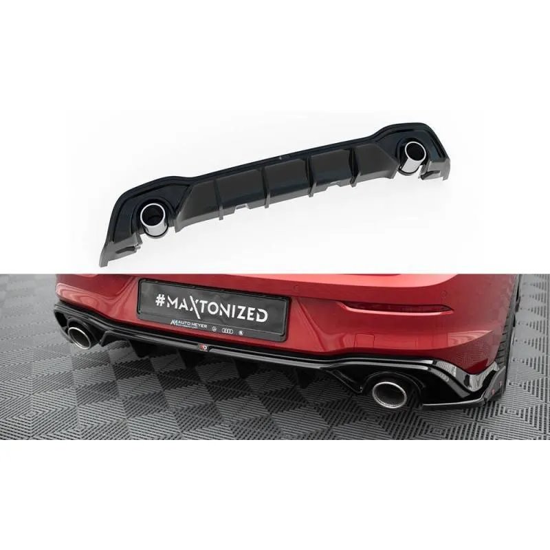 Maxton - Rajout Du Pare-Chocs Arriere + Faux Pot D'échappement Volkswagen Golf GTE / R-Line Mk8 / Mk8 Facelift Noir Brillant \ N