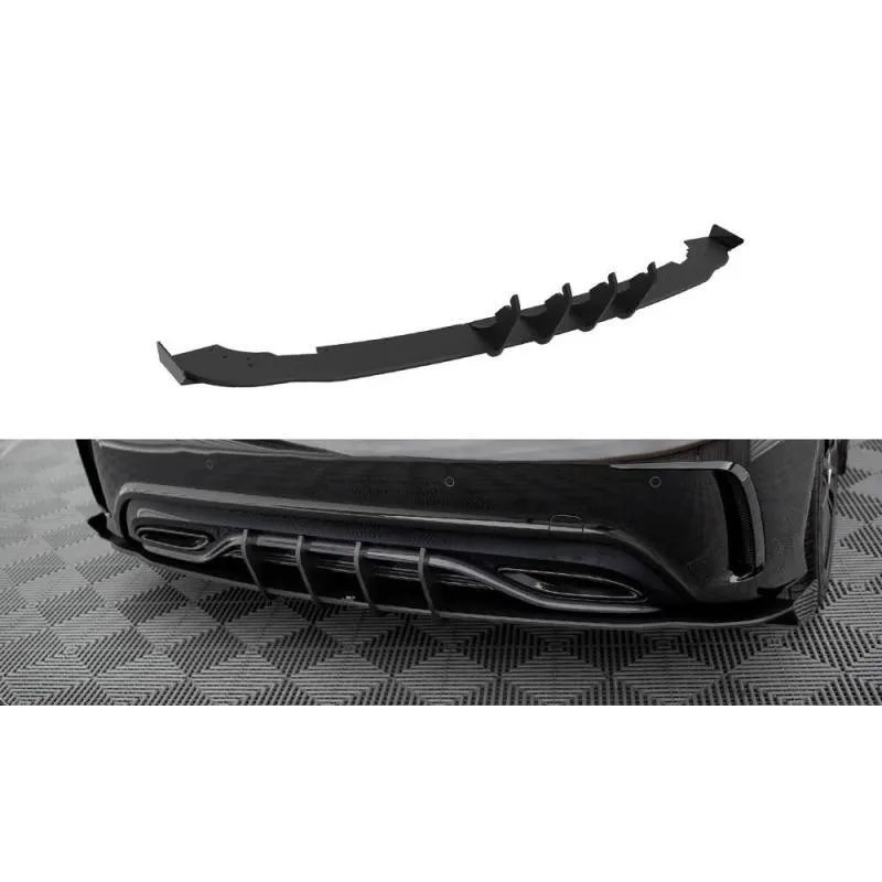 Maxton - Street Pro Lame Du Pare Chocs Arriere Mercedes-Benz A AMG-Line W176 Facelift Noir-Rouge + Rabats Brillant
