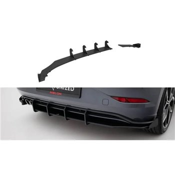 Maxton - Street Pro Central Diffuseur Arriere Volkswagen Polo GTI Mk6 Facelift Noir-Rouge + Rabats Brillant