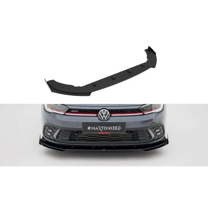 Maxton - Street Pro Lame Du Pare-Chocs Avant Volkswagen Polo GTI Mk6 Facelift Noir-Rouge + Rabats Brillant