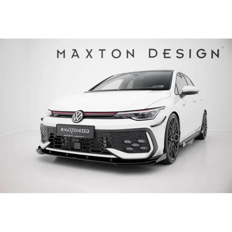 Maxton - Street Pro Lame Du Pare-Chocs Avant Volkswagen Golf GTI / GTE / R-Line Mk8 Facelift Noir-Rouge + Rabats Brillant