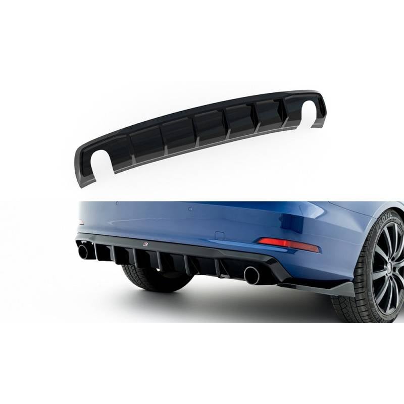 Maxton - Diffuseur Arrière Complet Audi A3 Sedan 8V (Version avec embouts d'échappement simples des deux côtés) Version avec emb
