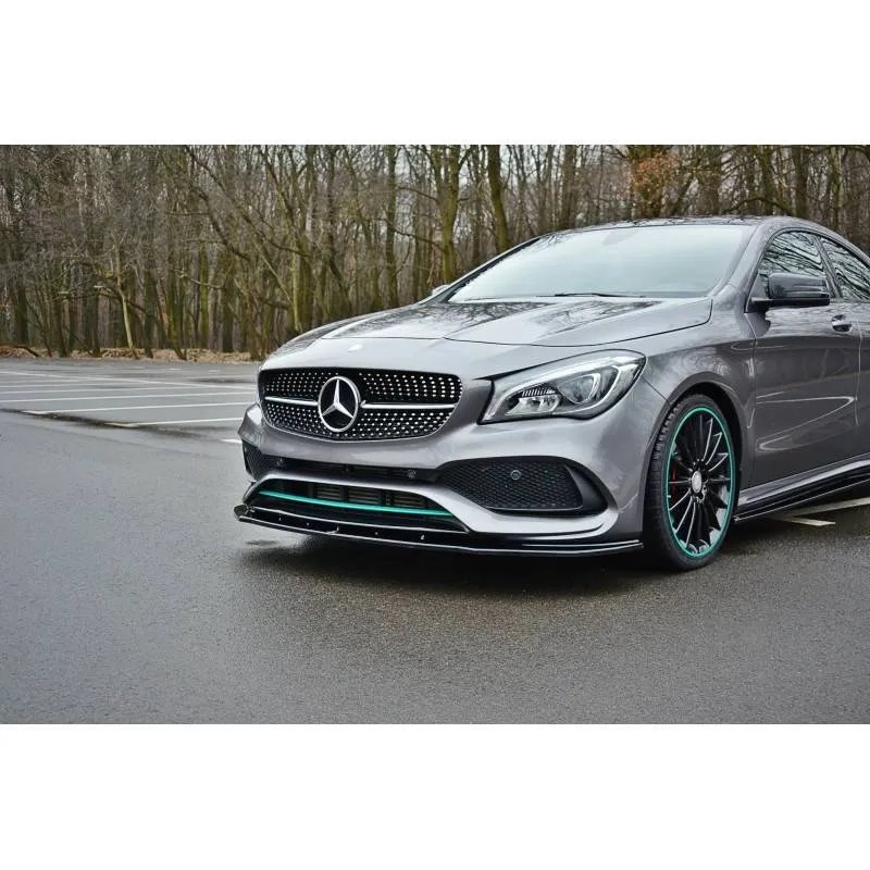 Maxton - LAME DU PARE-CHOCS AVANT / SPLITTER V.1 MERCEDES-BENZ CLA C117 AMG-LINE FACELIFT Noir Brillant