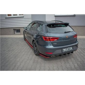 Maxton - Lame Du Pare-Chocs Arriere V.4 Seat Leon Cupra Mk3 FL Sportstourer Noir Brillant + Rouge