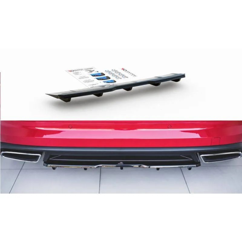 Maxton - Arriere Splitter (avec une barre verticale) Skoda Kodiaq RS Mk1 / Mk1 Facelift Noir Brillant