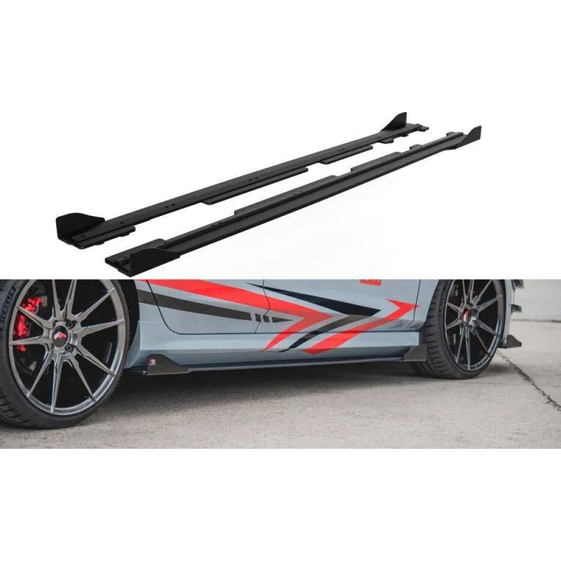 Maxton - Street Pro Rajouts Des Bas De Caisse Ford Fiesta ST / ST-Line Mk8 Noir-Rouge + Rabats Brillant