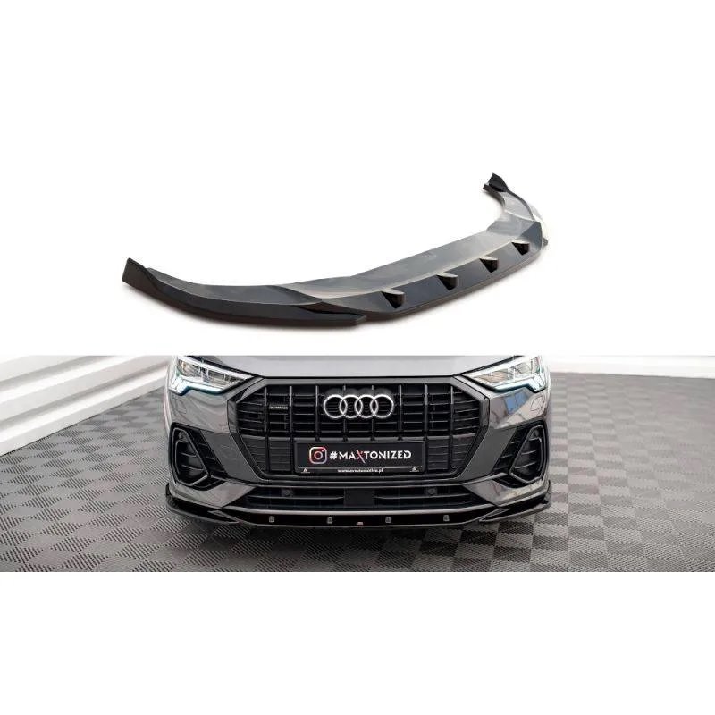 Maxton - Lame Du Pare-Chocs Avant V.1 Audi Q3 S-Line SUV F3 Noir Brillant