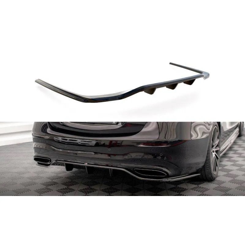 Maxton - Arriere Splitter (avec une barre verticale) Mercedes-Benz S AMG-Line W223 Noir Brillant