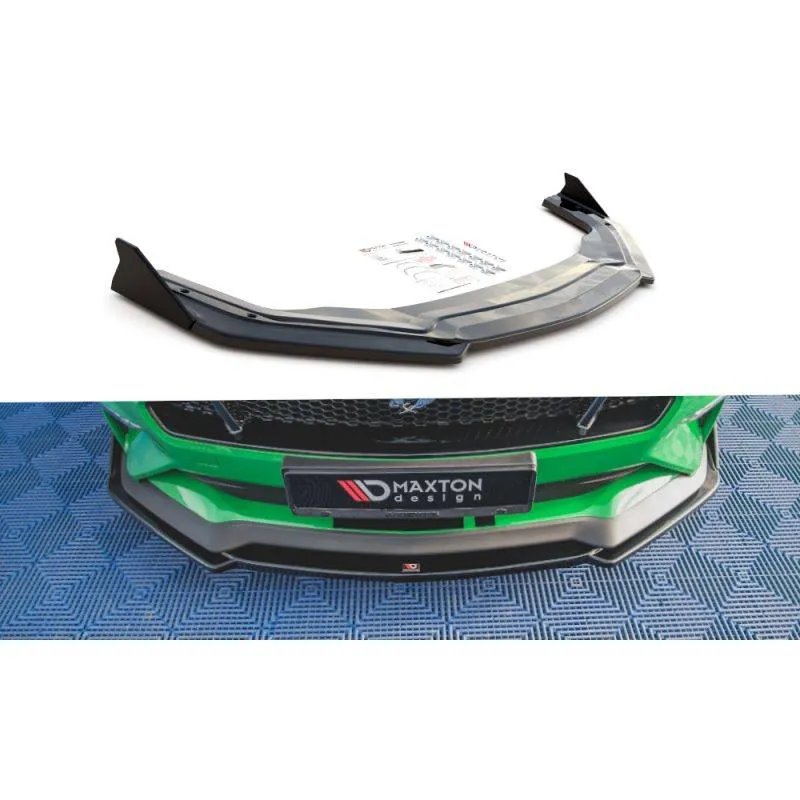 Maxton - Lame Du Pare-Chocs Avant V.2 + Ailerons Ford Mustang GT Noir Brillant