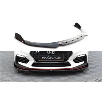 Maxton - Lame Du Pare-Chocs Avant V.6 + Ailerons Hyundai I30 N Mk3 Hatchback/Fastback Noir Brillant