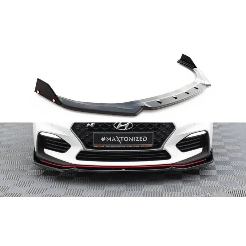Maxton - Lame Du Pare-Chocs Avant V.6 + Ailerons Hyundai I30 N Mk3 Hatchback/Fastback Noir Brillant